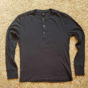 Banana Republic Navy Authentic Ribbed Henley, Long Sleeve - Medium